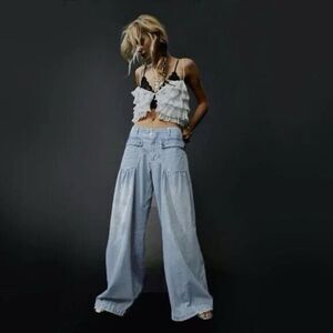 BiBi Blue Harem Jeans Flare Wide Leg Jeans with Adjustable Hem NWT Balloon SMALL